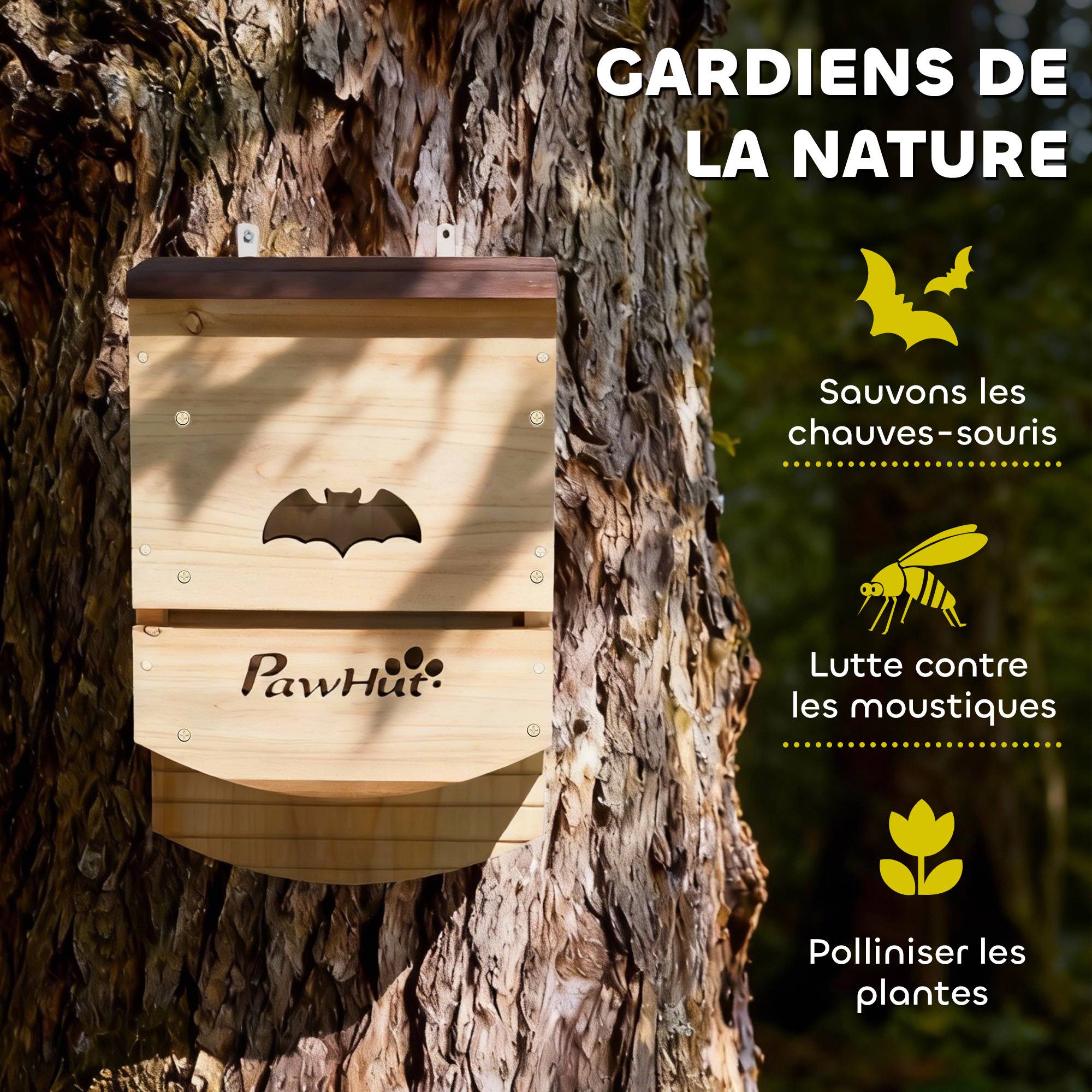 Lot de 3 nichoirs à chauves-souris en bois, abri avec plateforme rainurée,23x9,5x36,5cm,bois naturel - Image 8