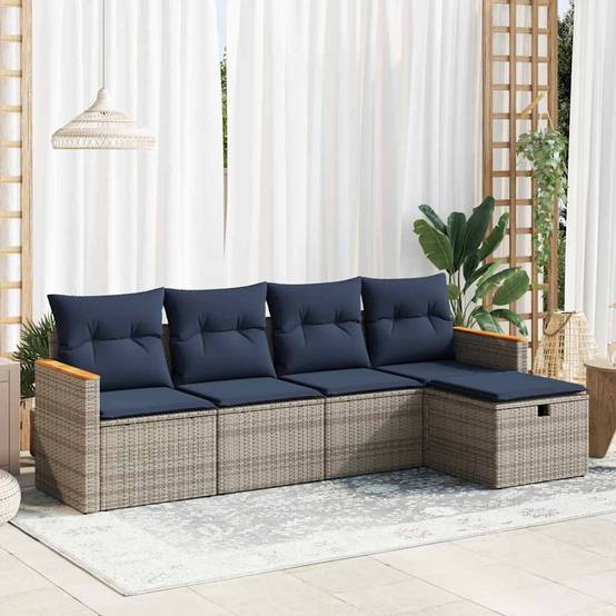 Petit Salon de Jardin Résine Tressée avec Coffres de Rangement et Pouf pour Balcon Gris 4 Places – ComfortXL Outdoor Living - Image 1