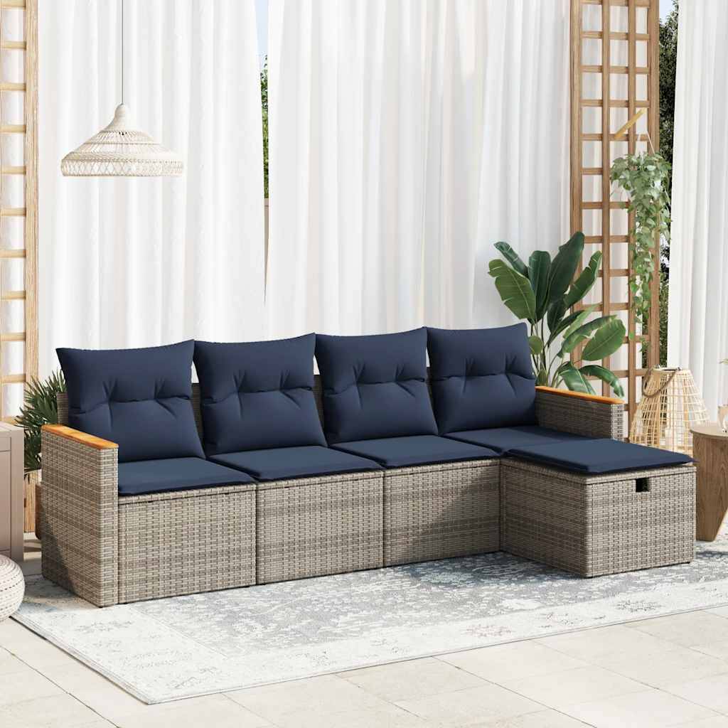 Petit Salon de Jardin Résine Tressée avec Coffres de Rangement et Pouf pour Balcon Gris 4 Places – ComfortXL Outdoor Living - Image 1