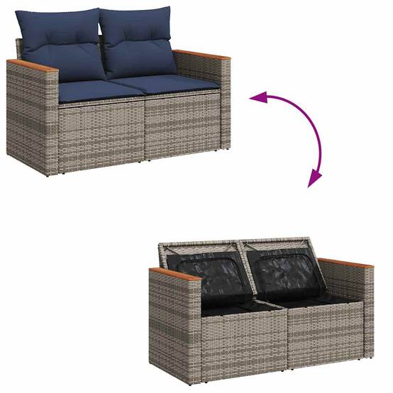Petit Salon de Jardin Résine Tressée avec Coffres de Rangement et Pouf pour Balcon Gris 4 Places – ComfortXL Outdoor Living - Image 7