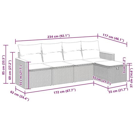 Petit Salon de Jardin Résine Tressée avec Coffres de Rangement et Pouf pour Balcon Gris 4 Places – ComfortXL Outdoor Living - Image 4