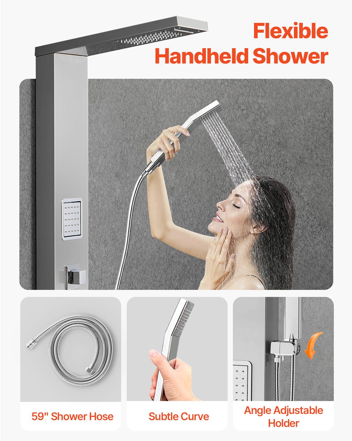 Vevor - VEVOR Colonne douche inox avec pommeau pluie, panneau 5 fonctions, 2 jets corps, douchette main et bec baignoire. - Image 4