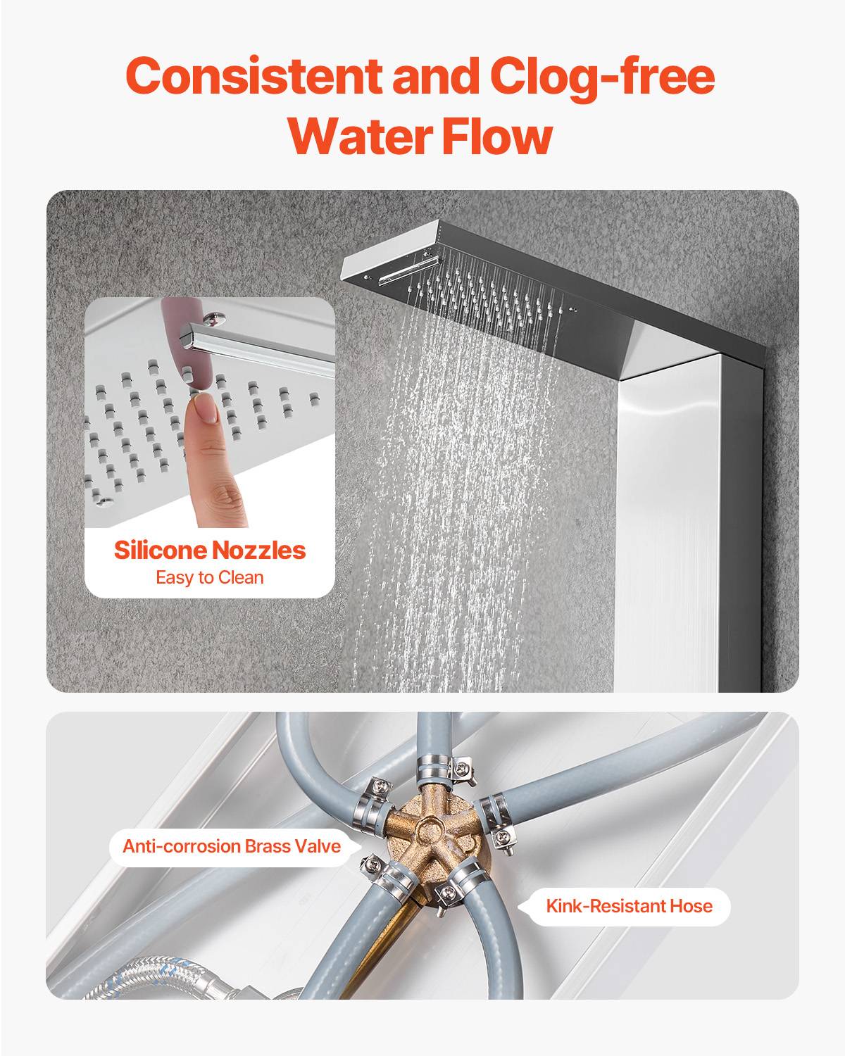 Vevor - VEVOR Colonne douche inox avec pommeau pluie, panneau 5 fonctions, 2 jets corps, douchette main et bec baignoire. - Image 5