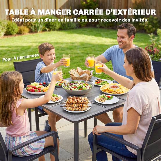 Table de jardin rectangulaire pour 4 personnes, table à manger extérieure avec trou de parasol, 85 x 85 x 72,5 cm, gris - Image 6