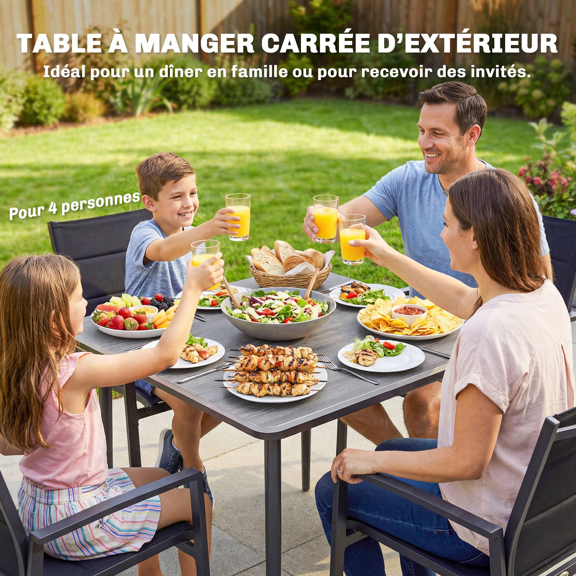 Table de jardin rectangulaire pour 4 personnes, table à manger extérieure avec trou de parasol, 85 x 85 x 72,5 cm, gris - Image 6