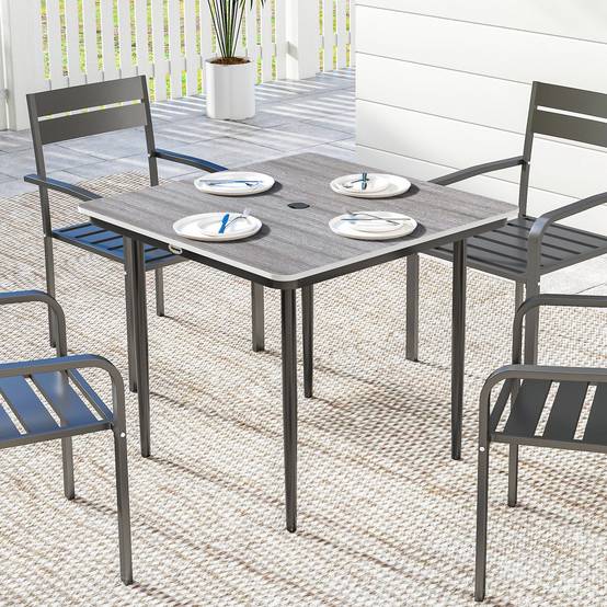 Table de jardin rectangulaire pour 4 personnes, table à manger extérieure avec trou de parasol, 85 x 85 x 72,5 cm, gris - Image 4
