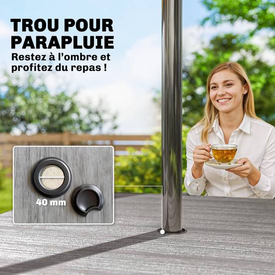 Table de jardin rectangulaire pour 4 personnes, table à manger extérieure avec trou de parasol, 85 x 85 x 72,5 cm, gris - Image 7