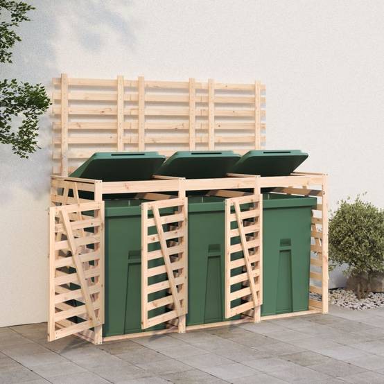 Abri pour poubelle 2.2m² - Abri à poubelles - Cache poubelle triple sur roulettes bois massif de pin MAISON CHIC - Image 2