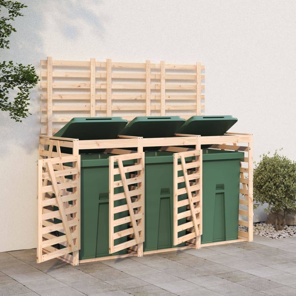Abri pour poubelle 2.2m² - Abri à poubelles - Cache poubelle triple sur roulettes bois massif de pin MAISON CHIC - Image 2