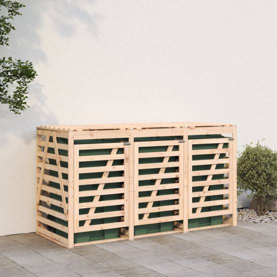 Abri pour poubelle 2.2m² - Abri à poubelles - Cache poubelle triple sur roulettes bois massif de pin MAISON CHIC - Image 3