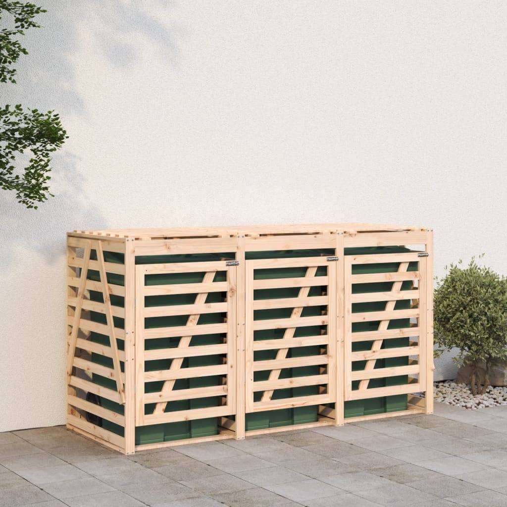 Abri pour poubelle 2.2m² - Abri à poubelles - Cache poubelle triple sur roulettes bois massif de pin MAISON CHIC - Image 3