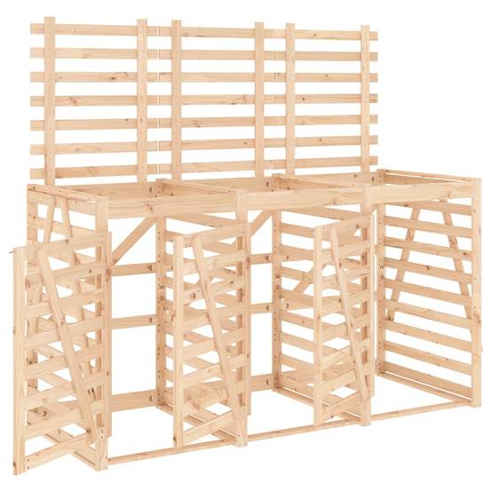 Abri pour poubelle 2.2m² - Abri à poubelles - Cache poubelle triple sur roulettes bois massif de pin MAISON CHIC - Image 1