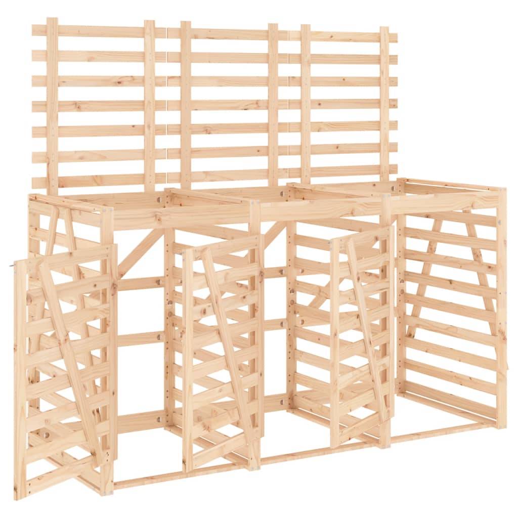 Abri pour poubelle 2.2m² - Abri à poubelles - Cache poubelle triple sur roulettes bois massif de pin MAISON CHIC - Image 1