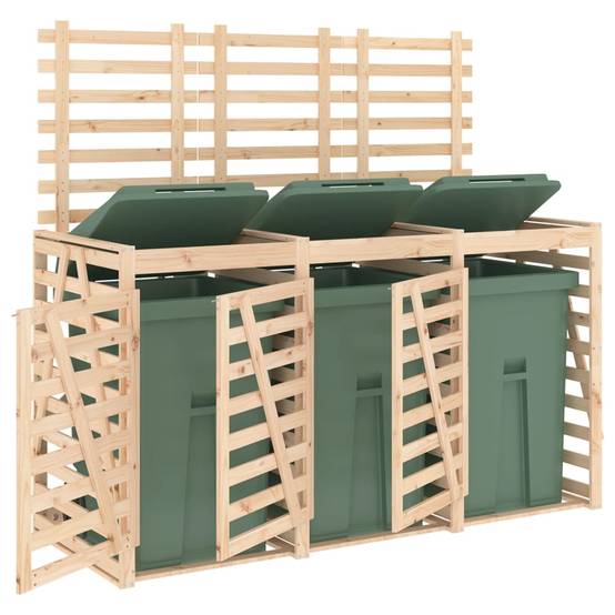 Abri pour poubelle 2.2m² - Abri à poubelles - Cache poubelle triple sur roulettes bois massif de pin MAISON CHIC - Image 4
