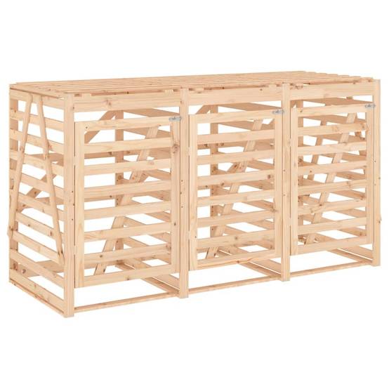 Abri pour poubelle 2.2m² - Abri à poubelles - Cache poubelle triple sur roulettes bois massif de pin MAISON CHIC - Image 5