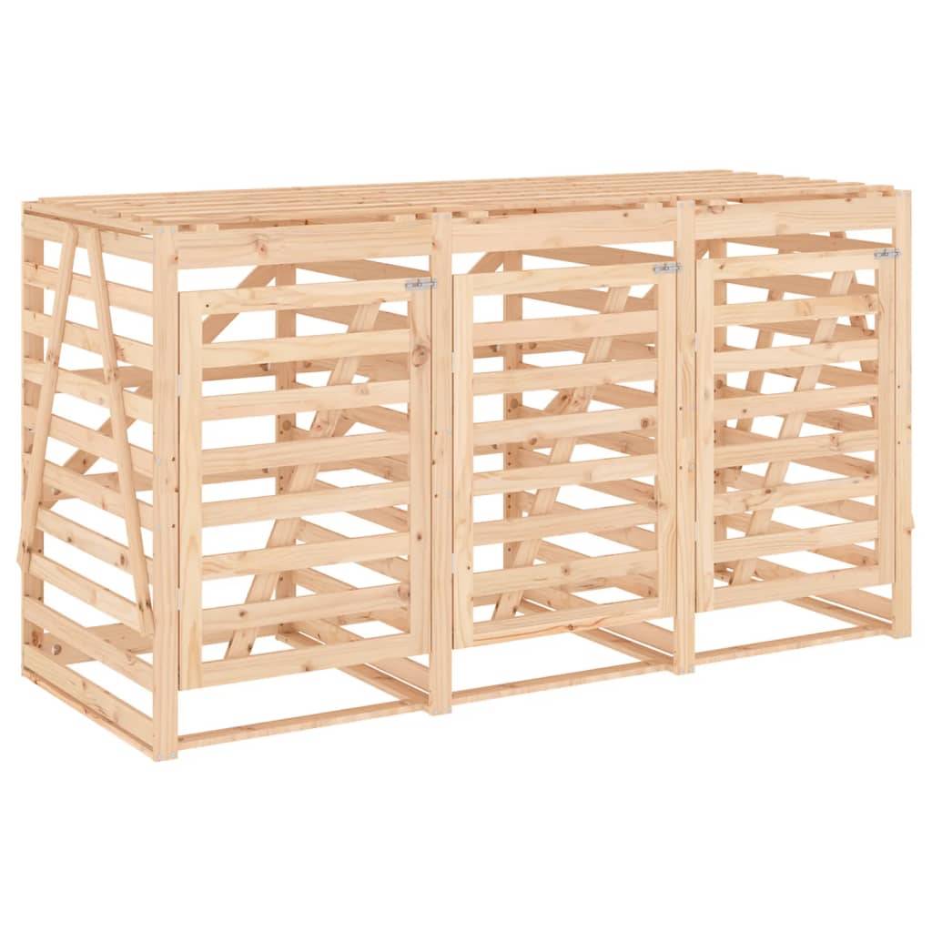 Abri pour poubelle 2.2m² - Abri à poubelles - Cache poubelle triple sur roulettes bois massif de pin MAISON CHIC - Image 5