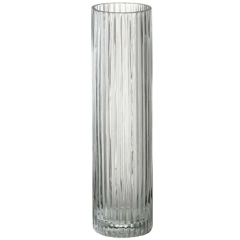 Vase cylindrique lignes verre transparent 8x8x30cm