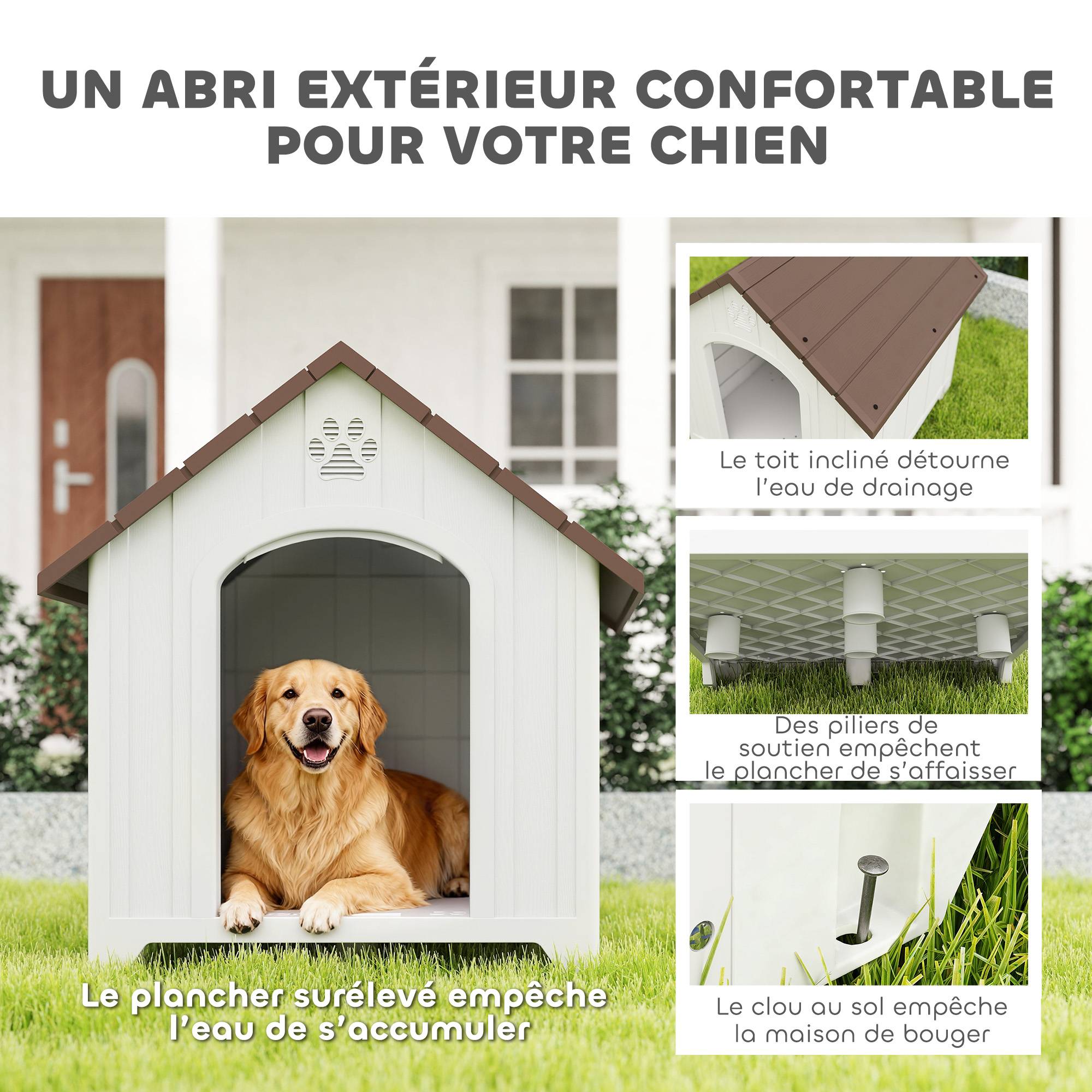 Niche extérieure pour chien polypropylène étanche, ventilée, plancher surélevé, gris clair - Image 6