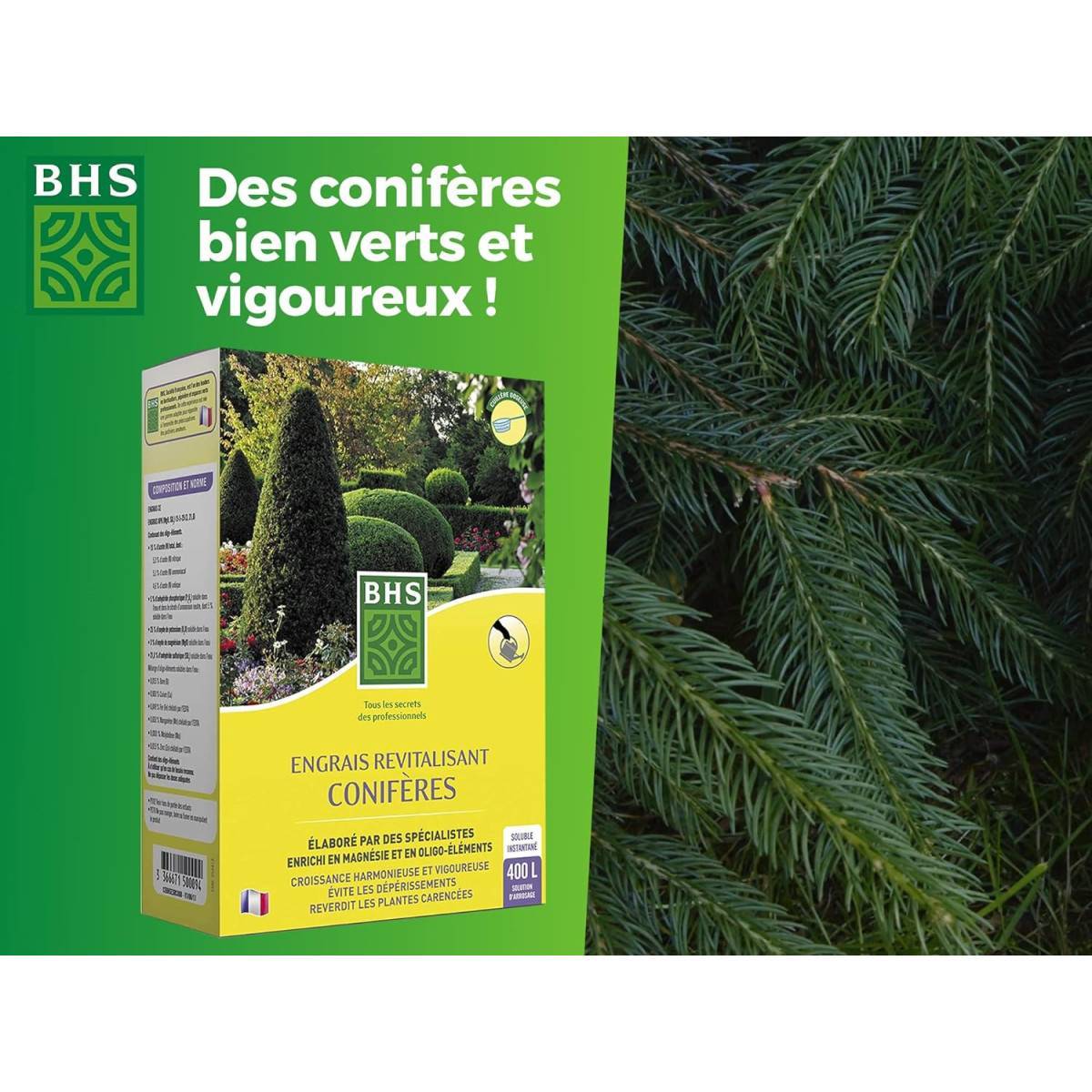 BHS - Engrais Spécialisé pour Conifères BHS ESRC800 - 800 grs - 400 L - Épanouissement et Coloration - Imagen 4