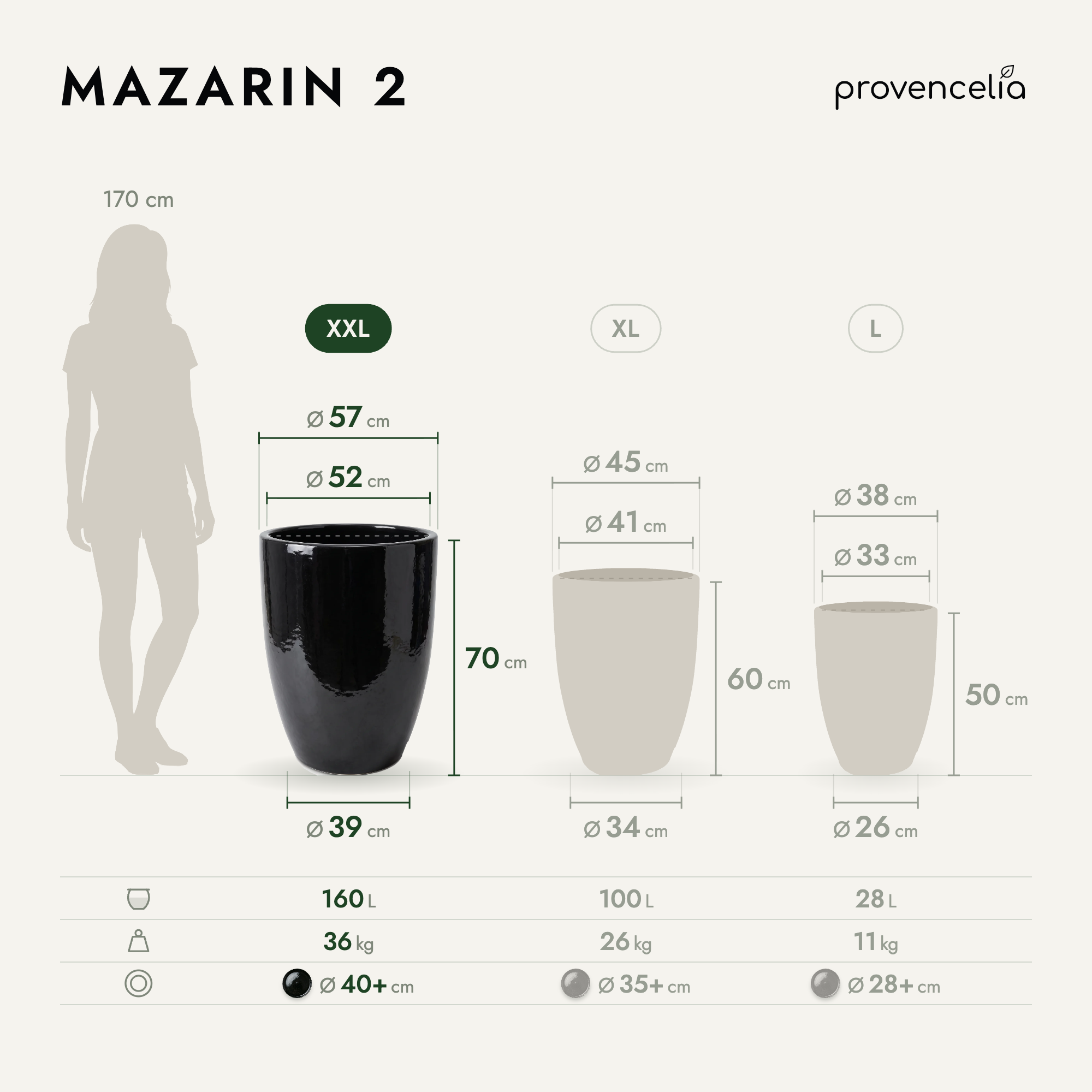Provencelia - Pot MAZARIN 57x70cm noir - Image 2