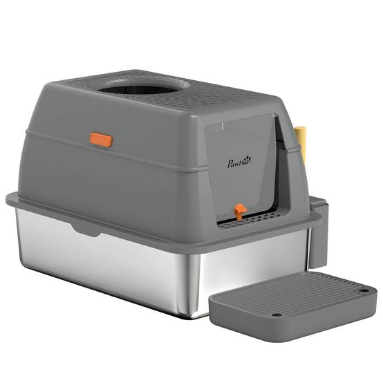 Bac à Litière Fermé XL Acier Inoxydable Anti-Odeur pour Grand Chat Gris - ComfortXL Outdoor Living - Image 2