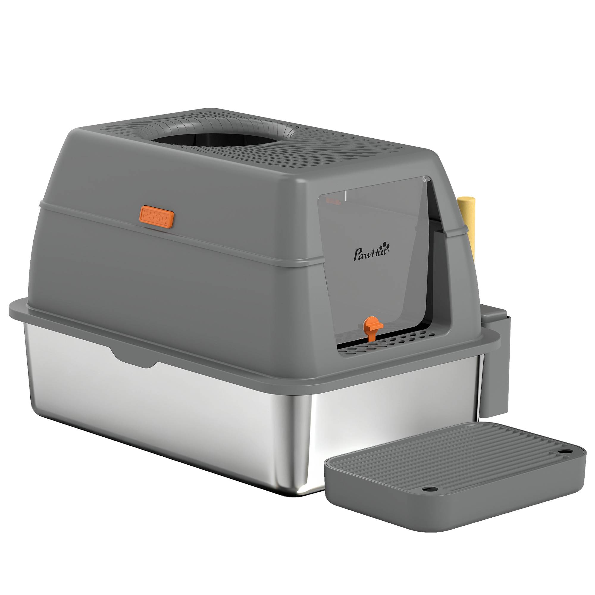 Bac à Litière Fermé XL Acier Inoxydable Anti-Odeur pour Grand Chat Gris - ComfortXL Outdoor Living - Image 2