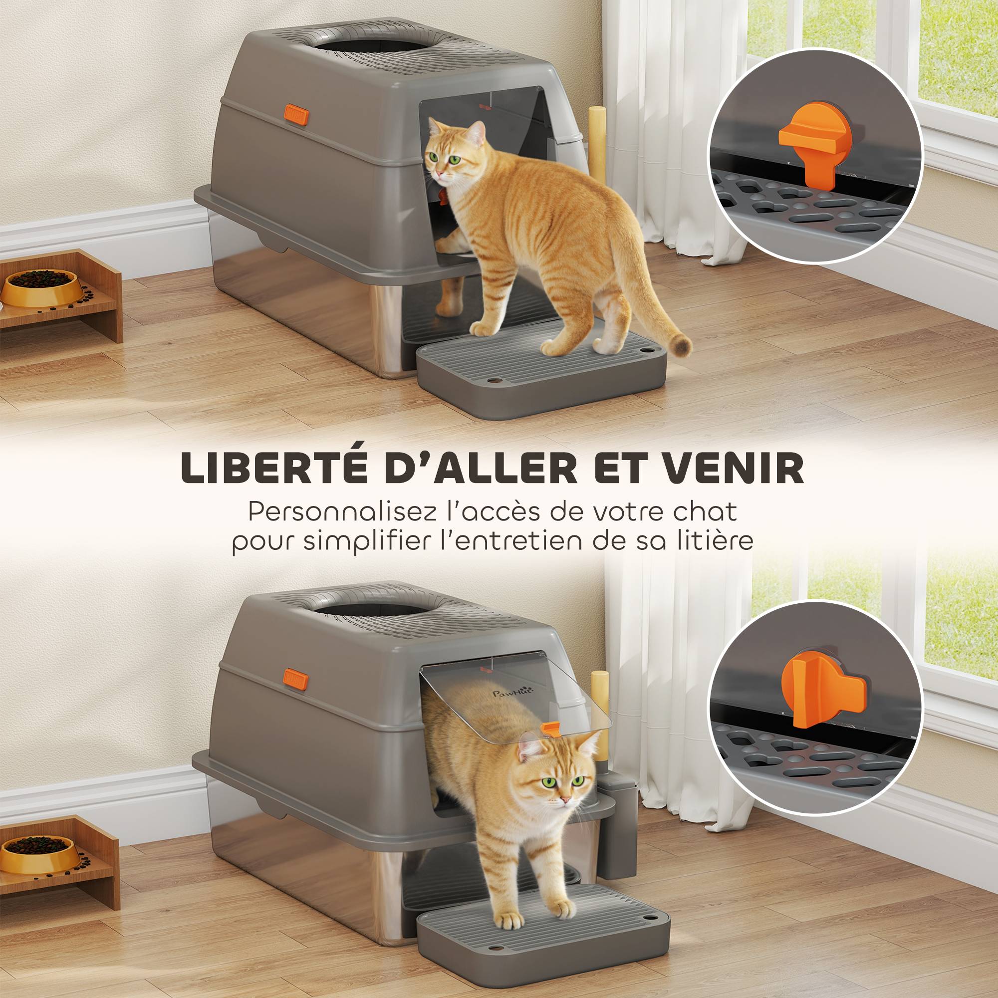 Bac à Litière Fermé XL Acier Inoxydable Anti-Odeur pour Grand Chat Gris - ComfortXL Outdoor Living - Image 8