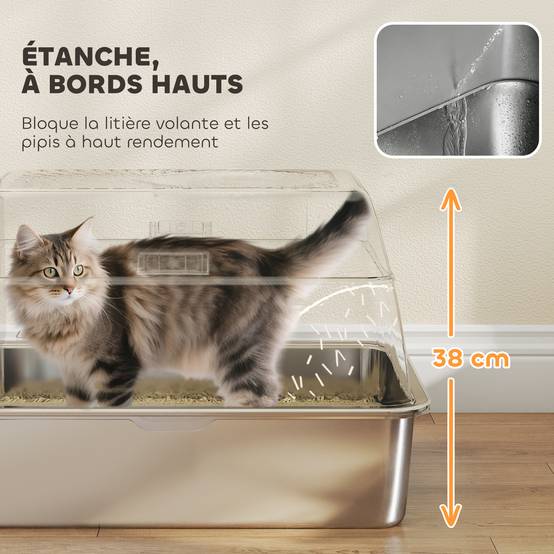 Bac à Litière Fermé XL Acier Inoxydable Anti-Odeur pour Grand Chat Gris - ComfortXL Outdoor Living - Image 7