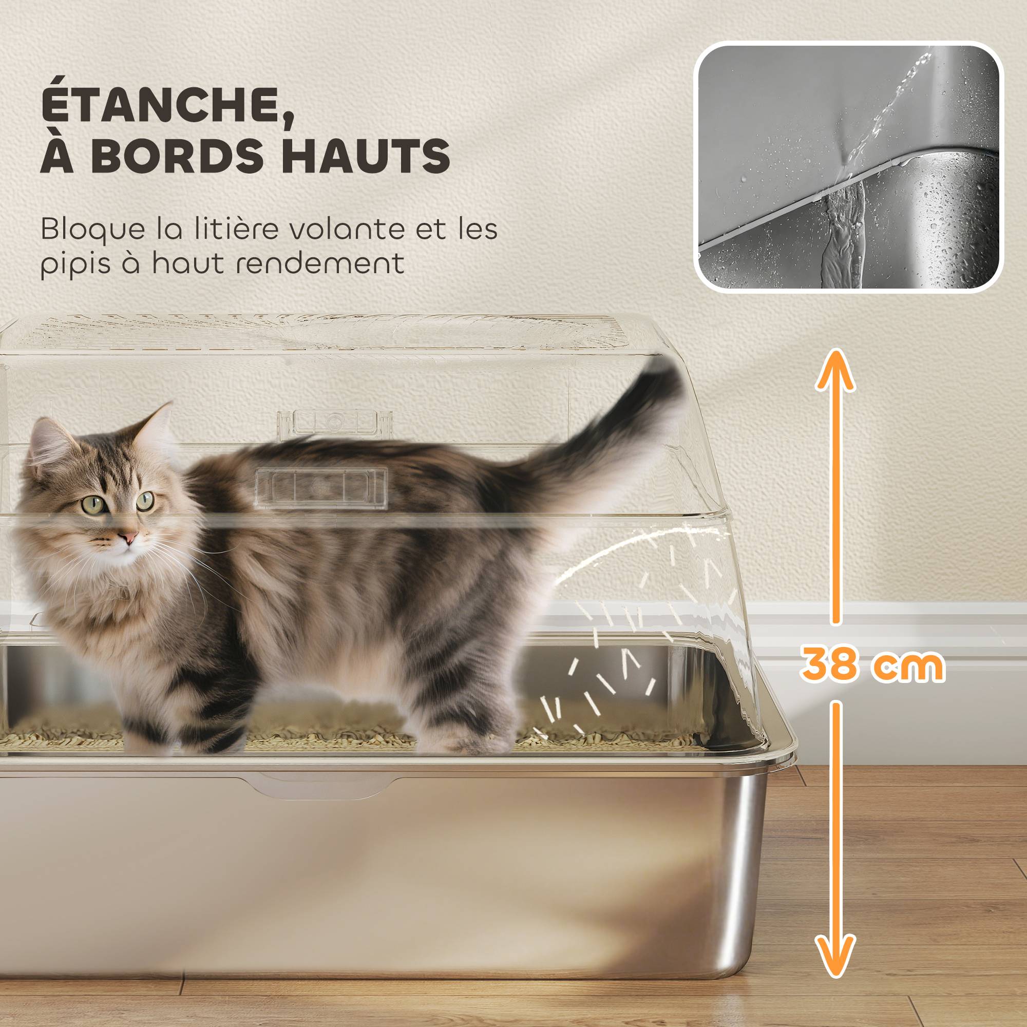 Bac à Litière Fermé XL Acier Inoxydable Anti-Odeur pour Grand Chat Gris - ComfortXL Outdoor Living - Image 7