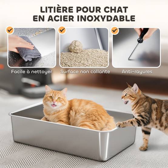 Bac à Litière Fermé XL Acier Inoxydable Anti-Odeur pour Grand Chat Gris - ComfortXL Outdoor Living - Image 6