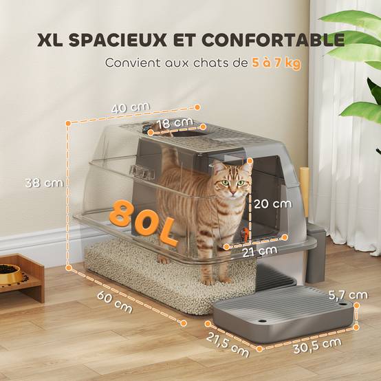 Bac à Litière Fermé XL Acier Inoxydable Anti-Odeur pour Grand Chat Gris - ComfortXL Outdoor Living - Image 5