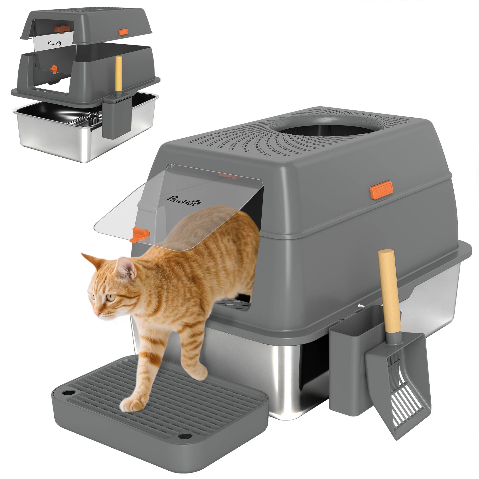 Bac à Litière Fermé XL Acier Inoxydable Anti-Odeur pour Grand Chat Gris - ComfortXL Outdoor Living - Image 1