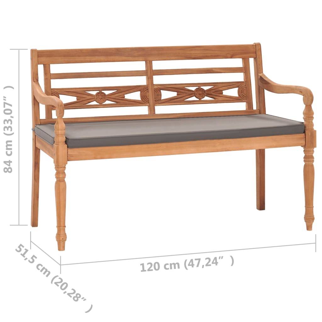 Helloshop26 - Banc de jardin meuble de patio d'extérieur terrasse avec coussin gris foncé 120 cm bois de teck massif - Imagen 6