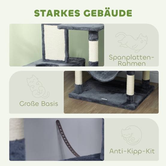 Tour à chat 206cm avec grotte, 2 balles et poteaux sisal pour grands chats gris foncé - Image 5