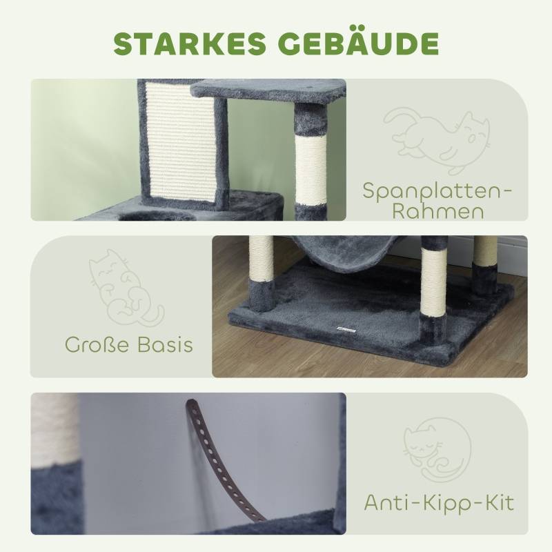Tour à chat 206cm avec grotte, 2 balles et poteaux sisal pour grands chats gris foncé - Image 5