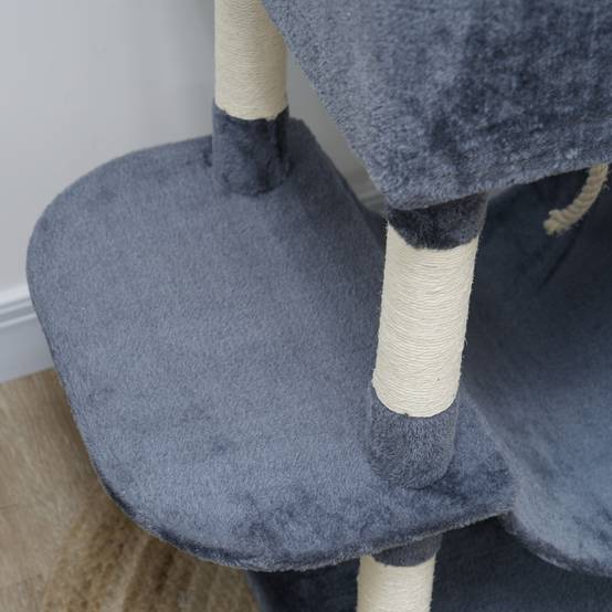 Tour à chat 206cm avec grotte, 2 balles et poteaux sisal pour grands chats gris foncé - Image 7