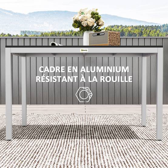 Table à manger de jardin pour 4-6 personnes avec plateau à lattes cadre en aluminium anti-rouille 120 x 70 x 72 cm, noir - Image 9
