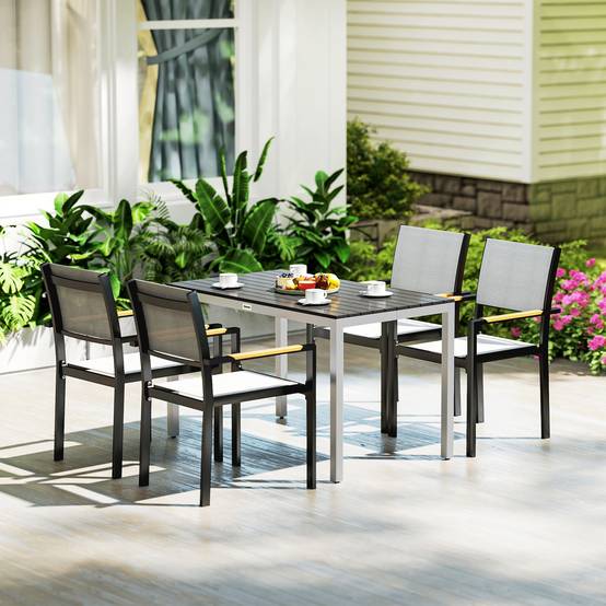 Table à manger de jardin pour 4-6 personnes avec plateau à lattes cadre en aluminium anti-rouille 120 x 70 x 72 cm, noir - Image 10