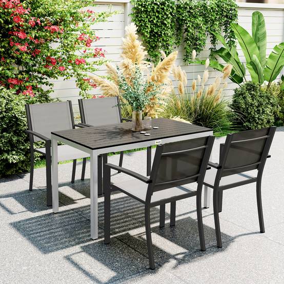 Table à manger de jardin pour 4-6 personnes avec plateau à lattes cadre en aluminium anti-rouille 120 x 70 x 72 cm, noir - Image 3