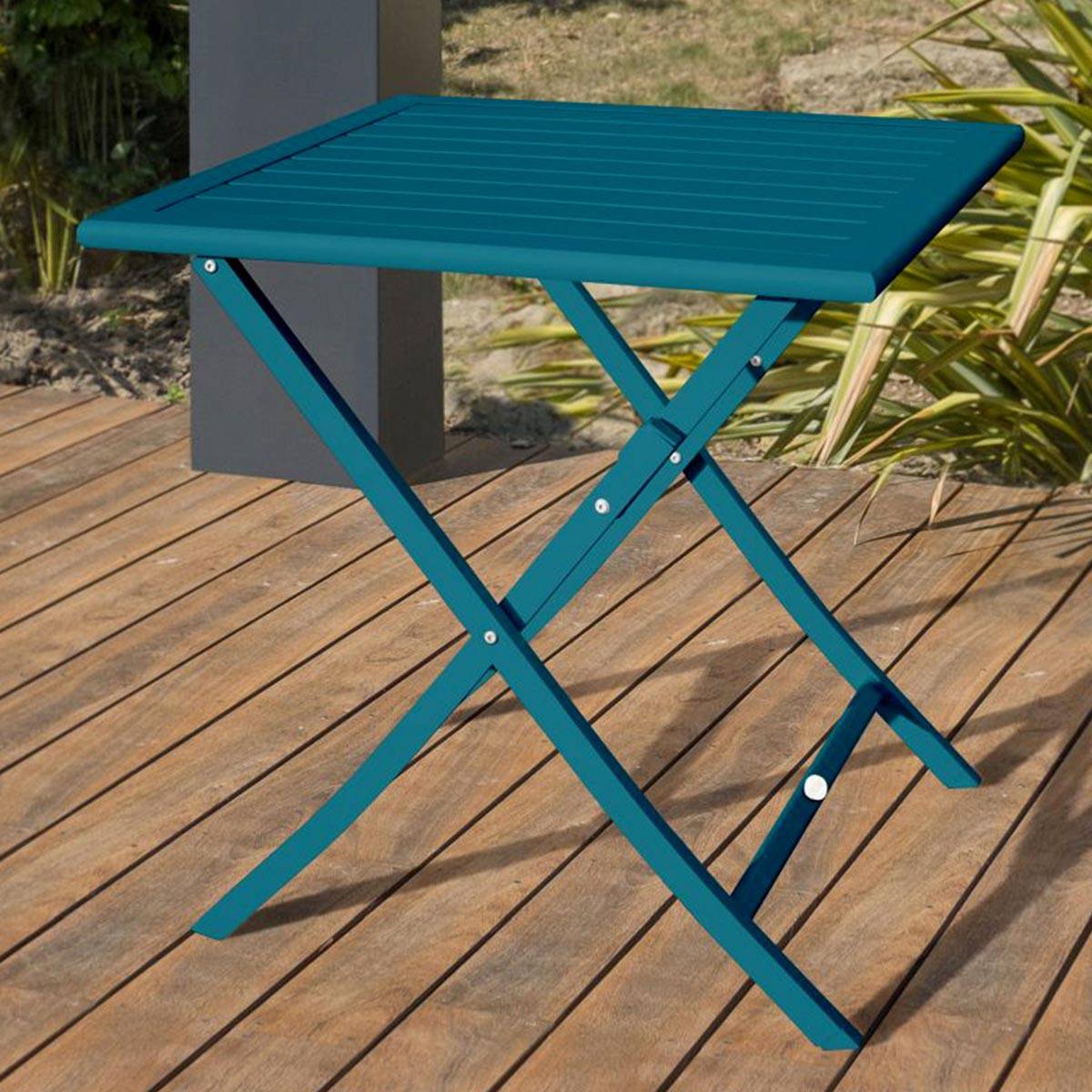 Paris Prix - Table de Jardin Pliante "Marius" 70cm Bleu Canard - Imagen 5