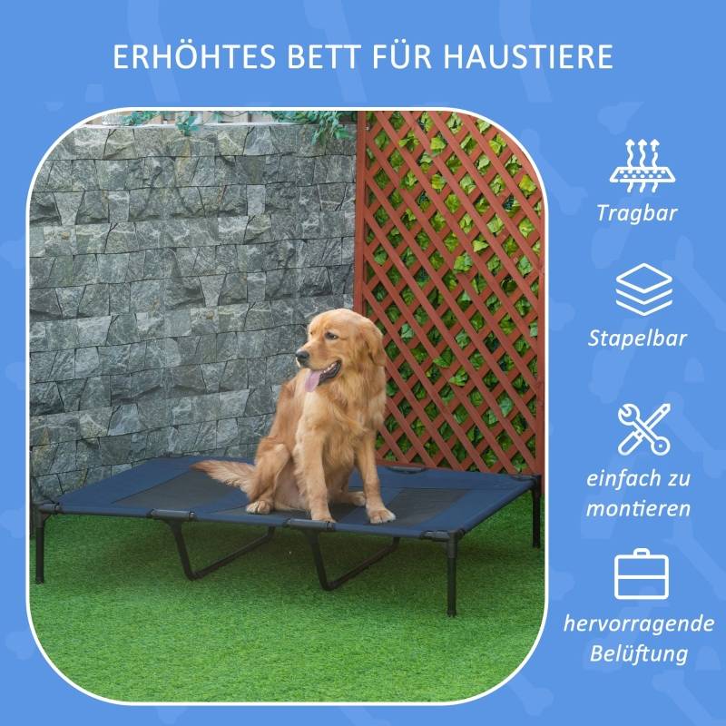 Lit de Camp Chien Métal Surélevé Pliable Couchage Extérieur Voyage Bleu - ComfortXL Outdoor Living - Image 4