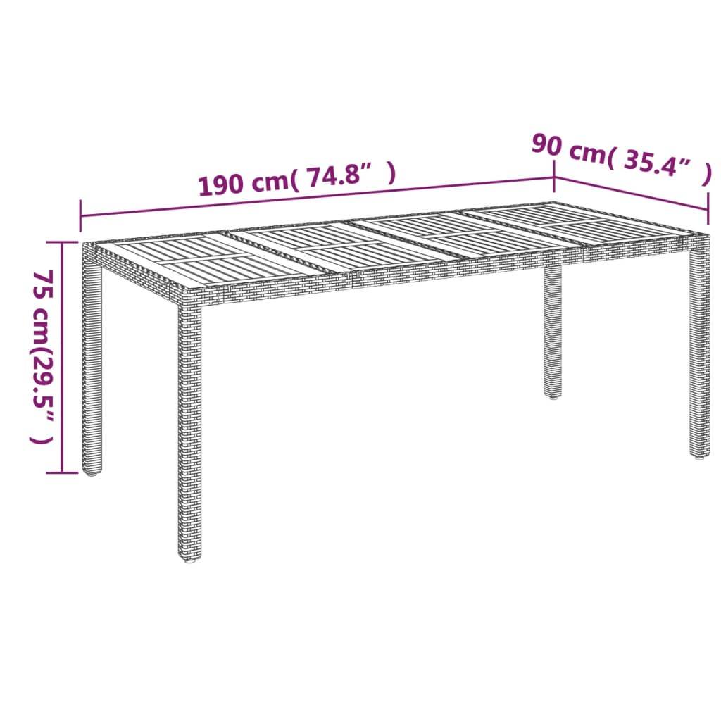 PANGIVO - Table de jardin dessus en bois noir résine tressée 190 x 90 x 75 cm - PANGIVO - Image 7