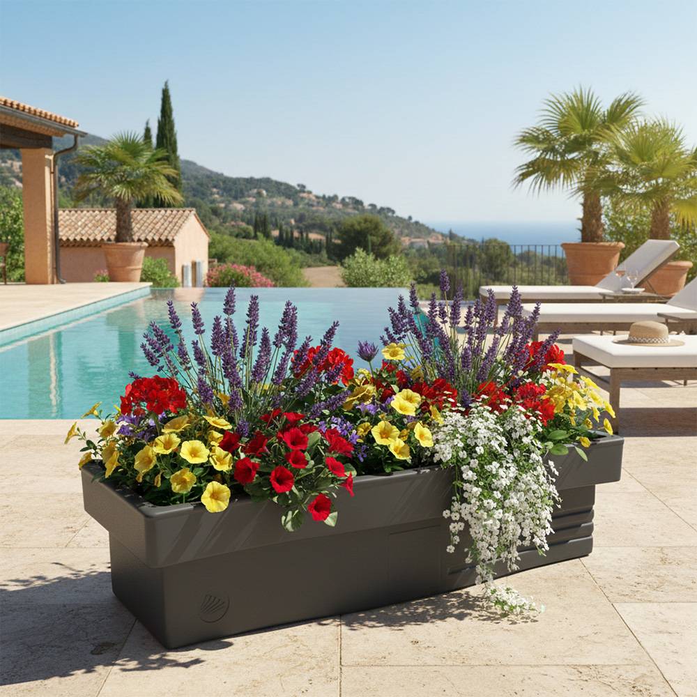 Jardinière design effet pierre 70l avec réserve d'eau-plast'up rotomoulage - Imagen 3