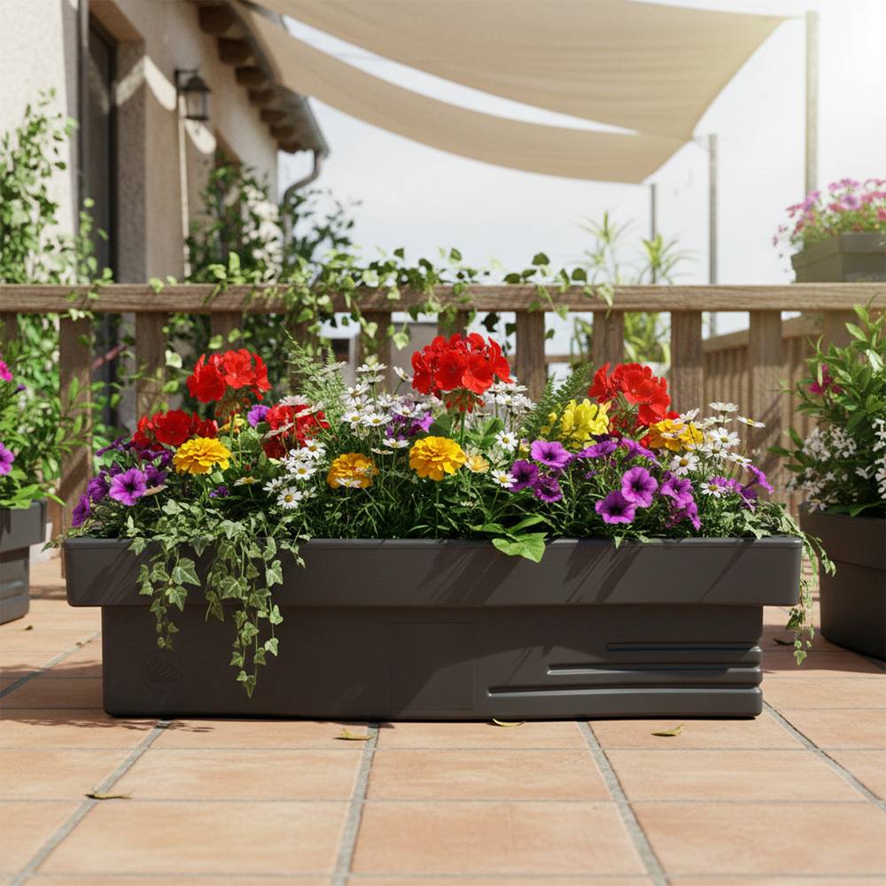 Jardinière design effet pierre 70l avec réserve d'eau-plast'up rotomoulage - Imagen 2