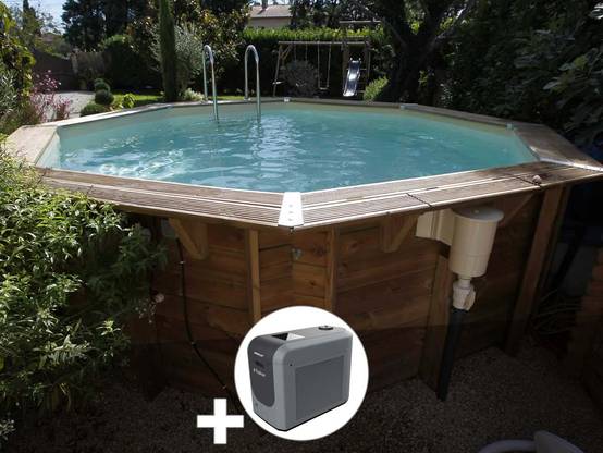 Ubbink - Kit piscine bois Ubbink Océa 4,30 x 1,20 m - Liner gris + Poolican