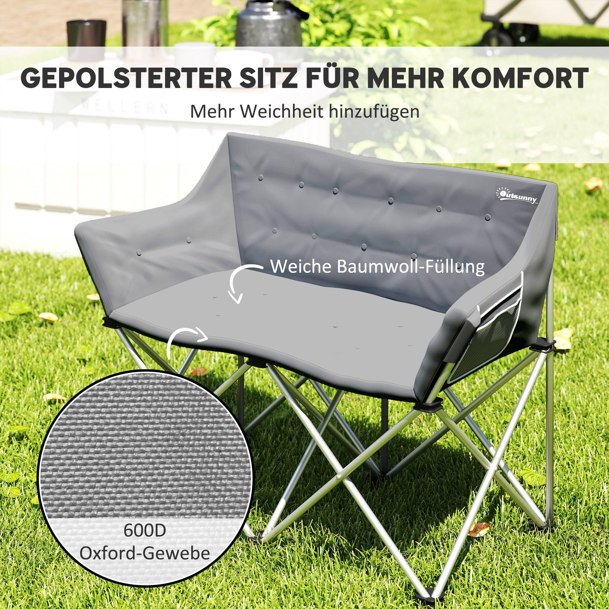 Chaise de camping pliante métal gris 120 x 57 x 95 cm - PANGIVO - Image 7