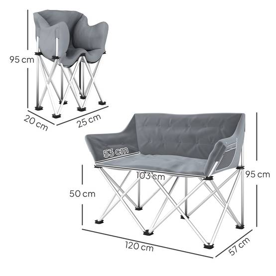 Chaise de camping pliante métal gris 120 x 57 x 95 cm - PANGIVO - Image 5