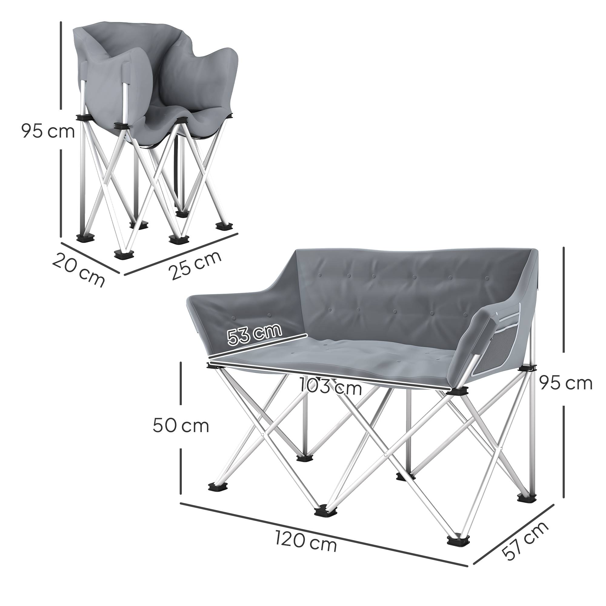 Chaise de camping pliante métal gris 120 x 57 x 95 cm - PANGIVO - Image 5