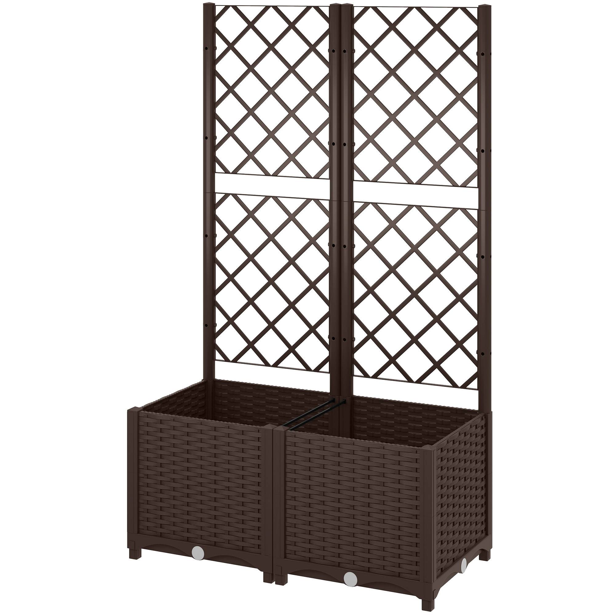 Sans Marque - Jardinière surélevée treillis plantes grimpantes 8 drainage PP 80x40x135 cm marron - Image 2