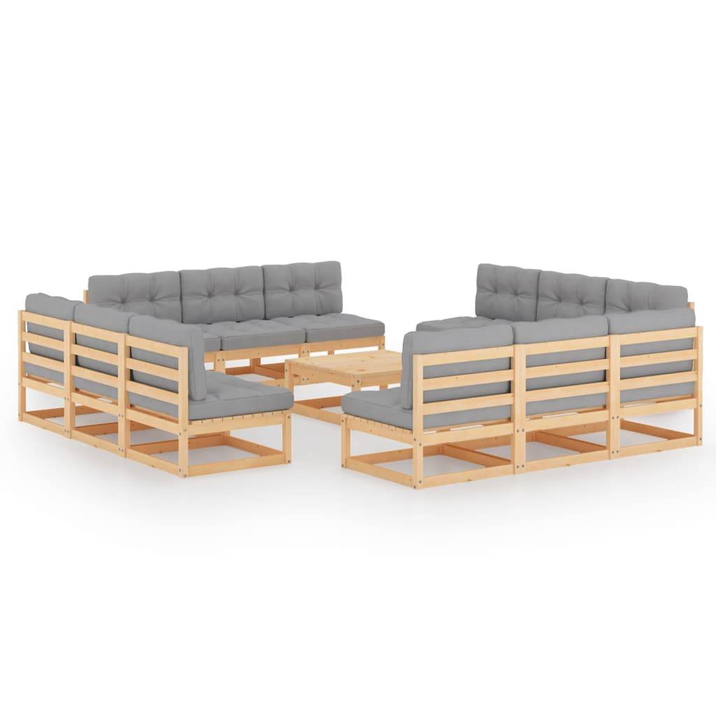 Helloshop26 - Salon de jardin meuble d'extérieur ensemble de mobilier 13 pièces avec coussins bois de pin massif - Imagen 2